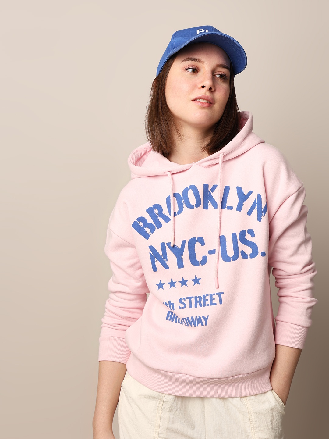 

ONLY Women Typography Printed Hooded Sweatshirt, Pink