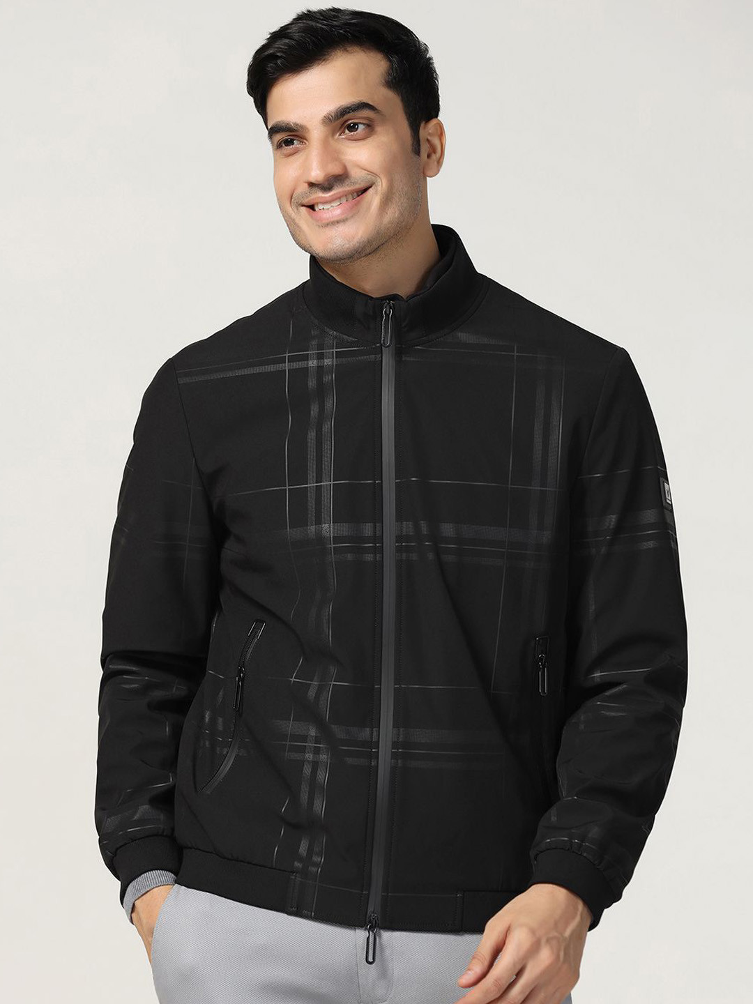 

Blackberrys Men Checked Bomber Jacket, Black