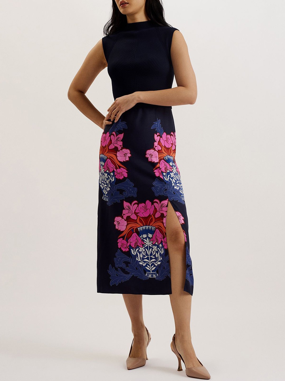 

Ted Baker Women Floral Printed A-Line Dress, Navy blue