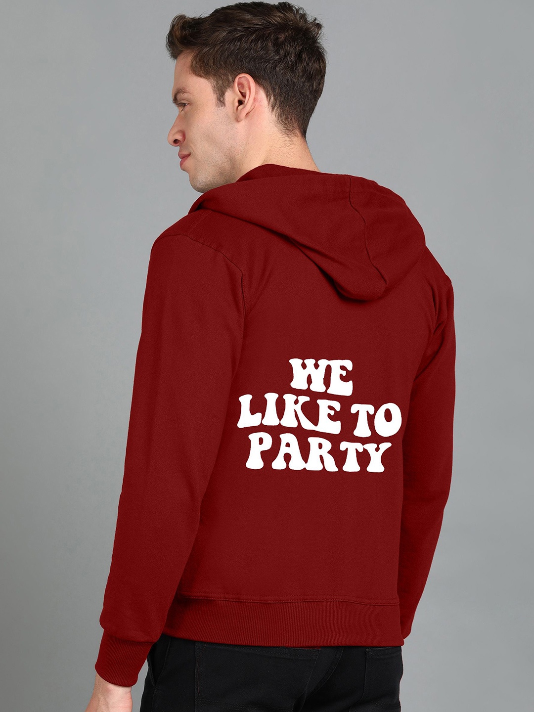 

FALTU.CO Men Graphic Printed Hooded Sweatshirt, Maroon