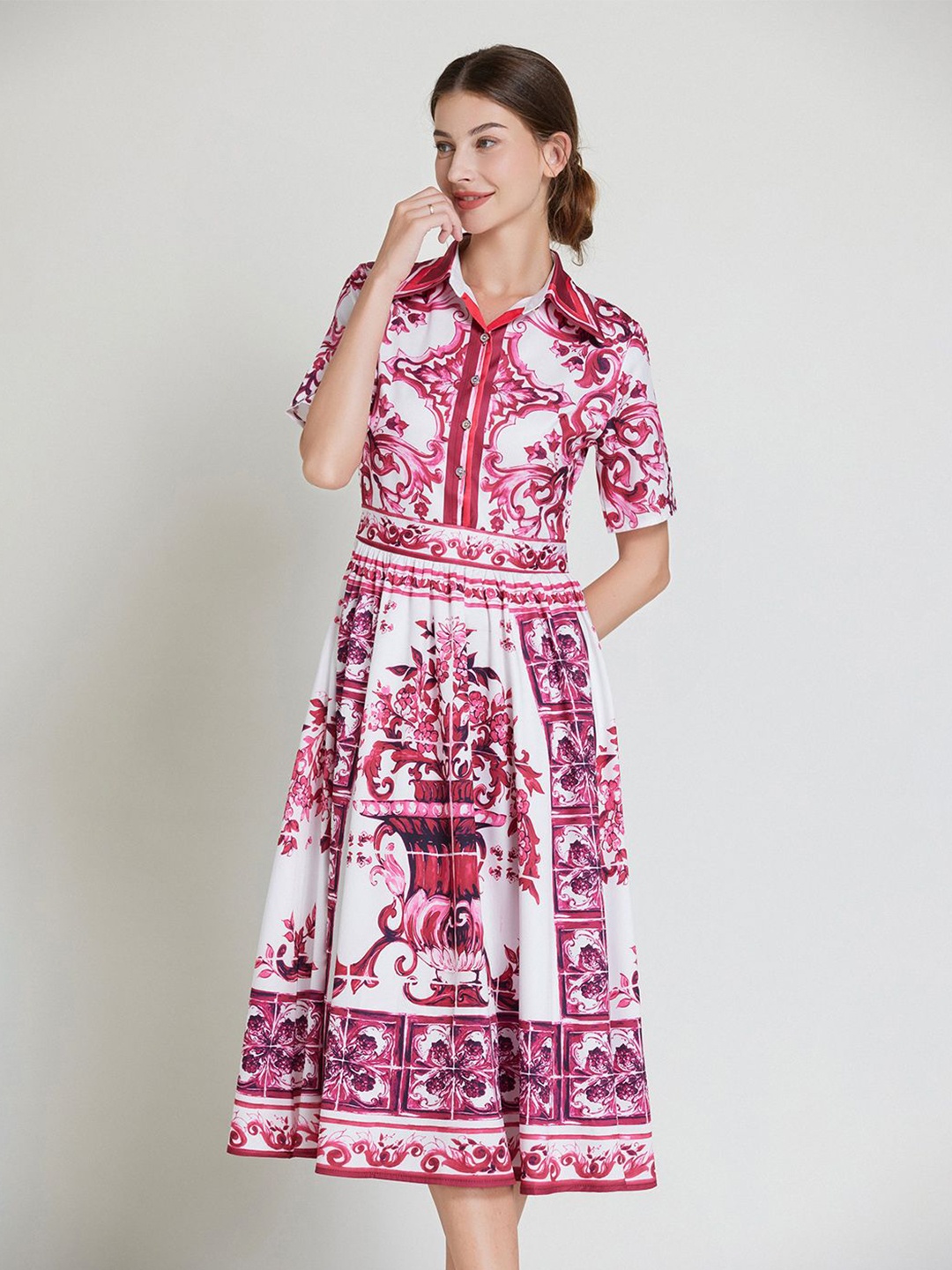 

JC Collection Women Ethnic Motifs Printed Fit & Flare Midi Dress, Red