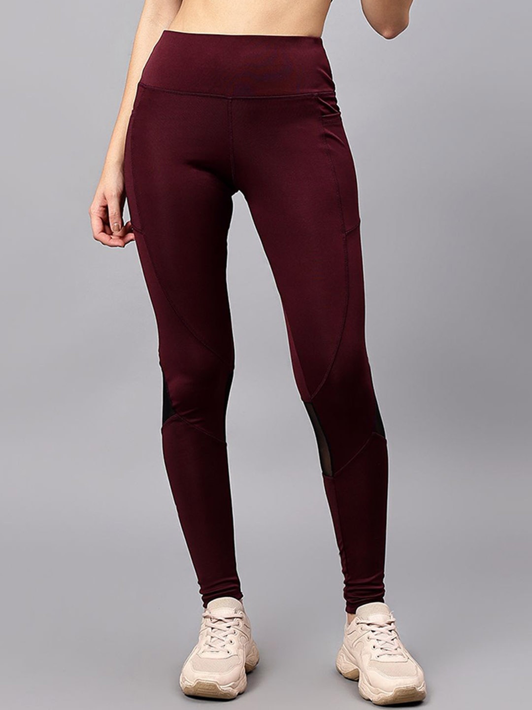 

COSVOS Women Slim-Fit Ankle-Length Gym Tights, Maroon