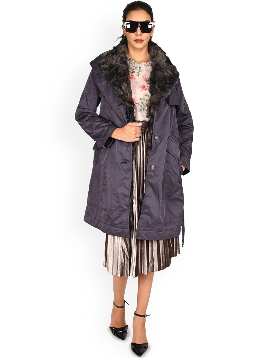 

ODETTE Women Washed Longline Parka Jacket, Purple