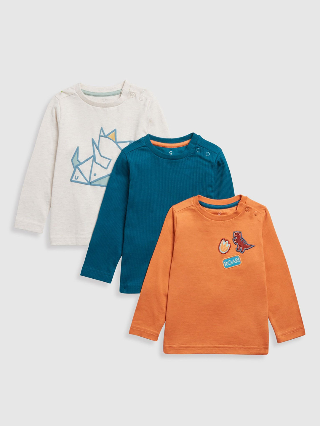 

mothercare Boys Pack Of 3 Conversational Printed Round Neck Cotton T-shirts, Cream