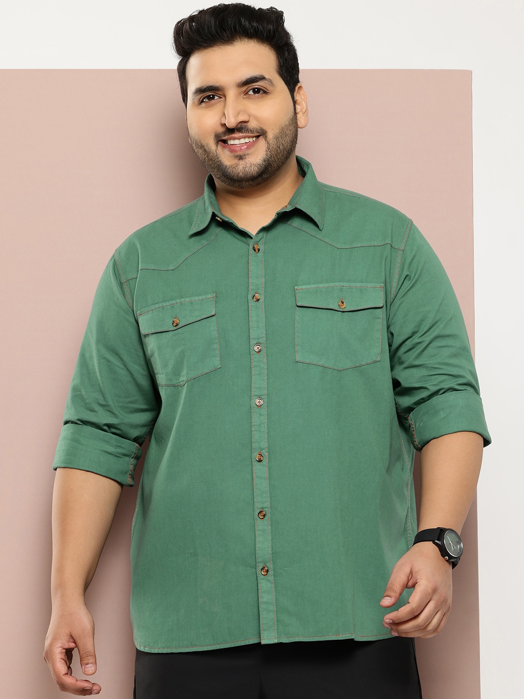 

Sztori Men Plus Size Pure Cotton Casual Shirt, Green