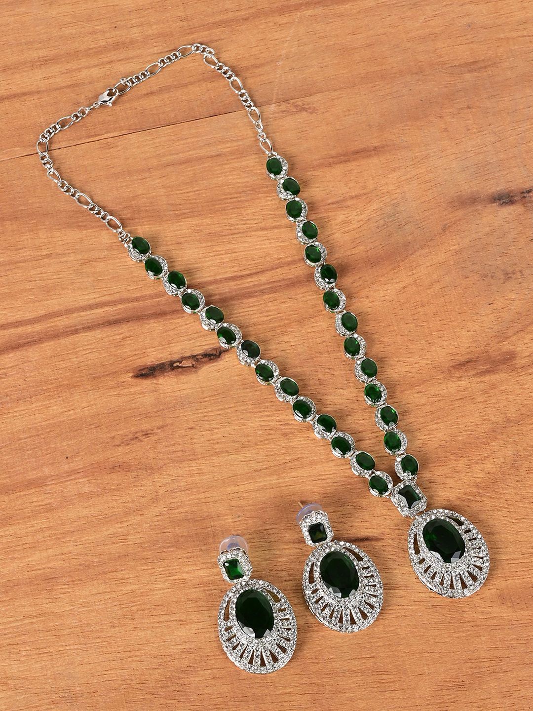 

Keviv Silver-Plated American Diamond Studded Jewellery Set
