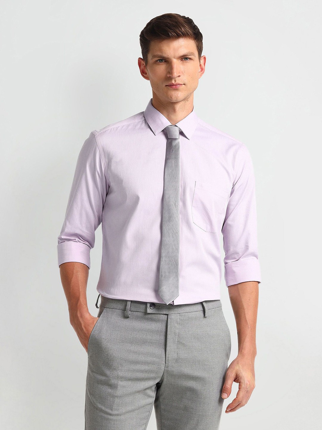

Arrow Men Modern Spread Collar Solid Cotton Slim Fit Formal Shirt, Purple