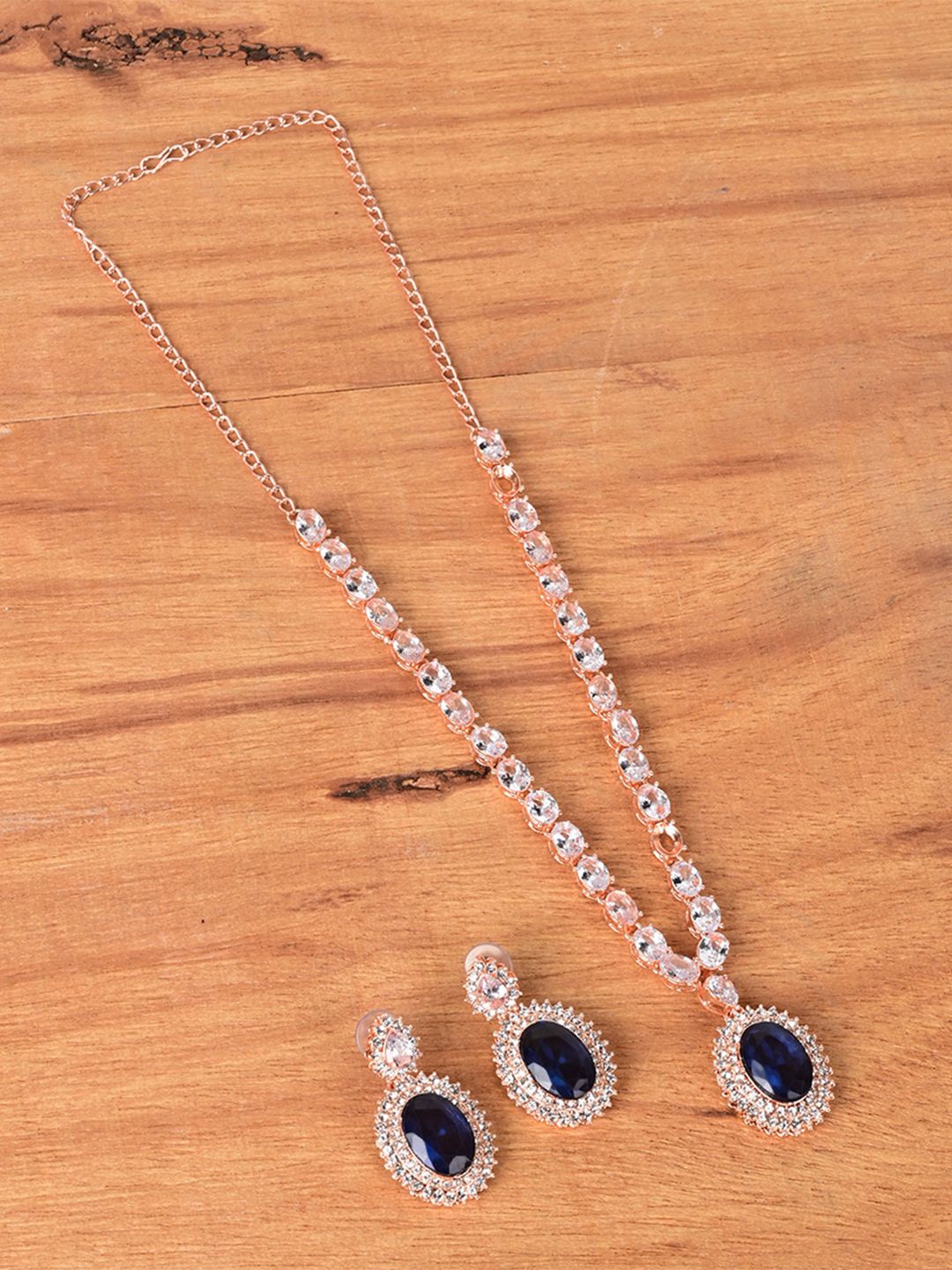 

Keviv Rose Gold Plated American Diamond Studded Jewellery set