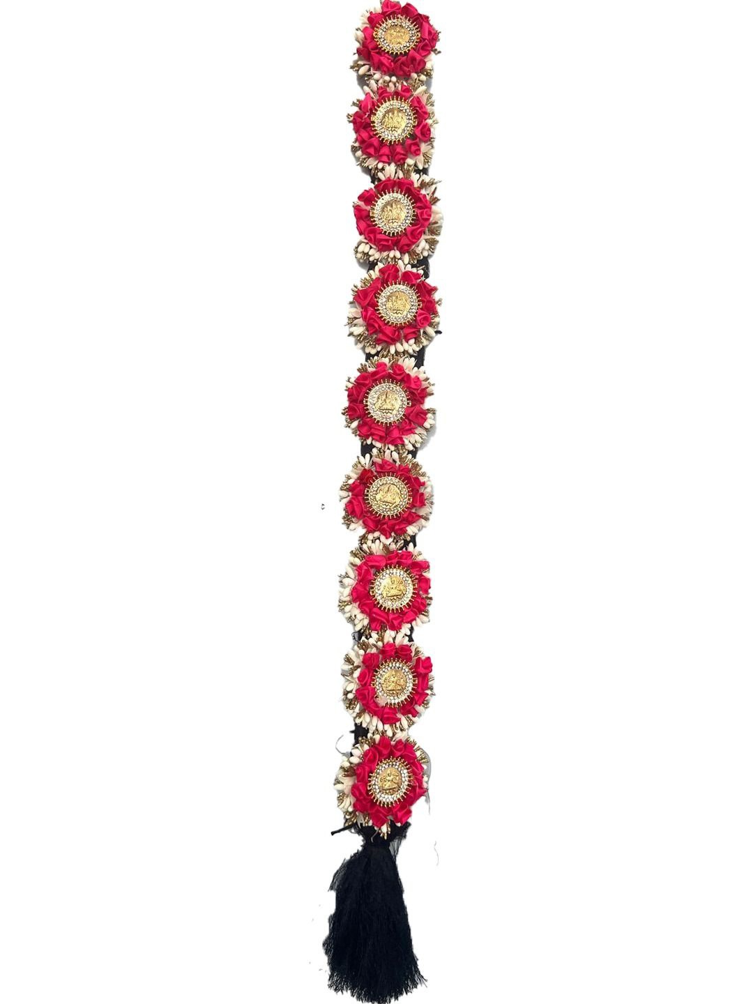 

KRENOZ Women Bharatanatyam Savaram & Kunjalams Jada Set Hair Accessories Set Choti, Red