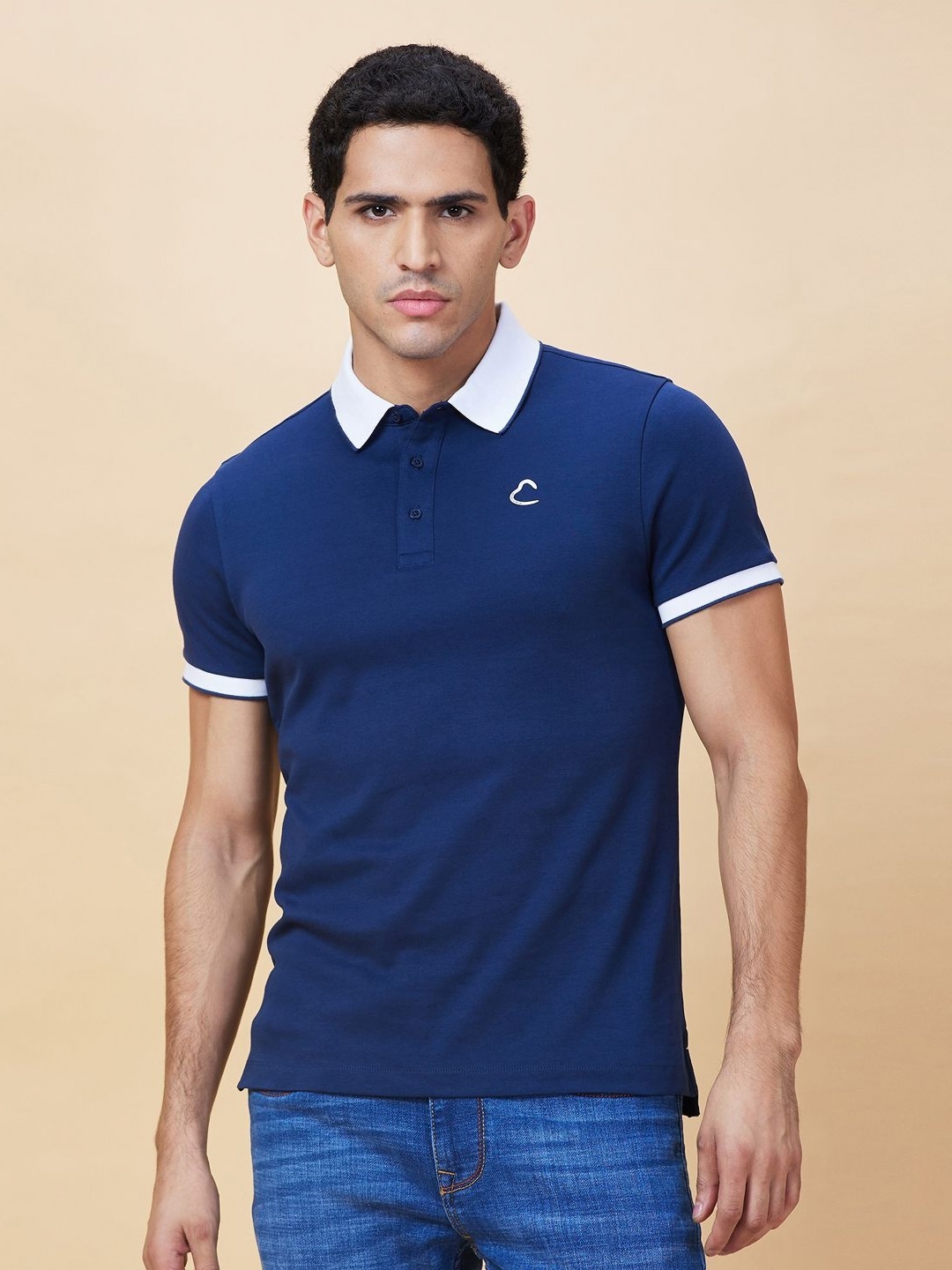 

Being Human Men Solid Polo Collar Cotton T-shirt, Blue