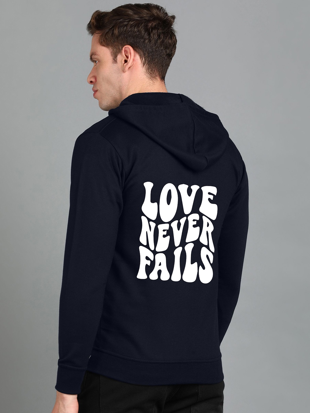 

FALTU.CO Men Printed Zip Detail Hooded Cotton Sweatshirt, Navy blue