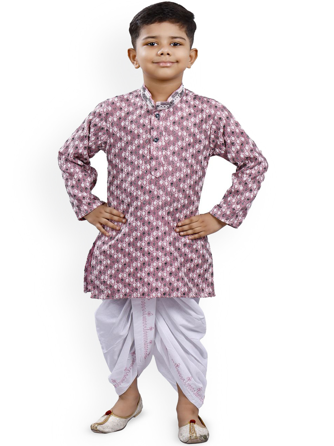 

BAESD Boys Ethnic Motifs Printed Straight Kurta with Dhoti Pants, Purple