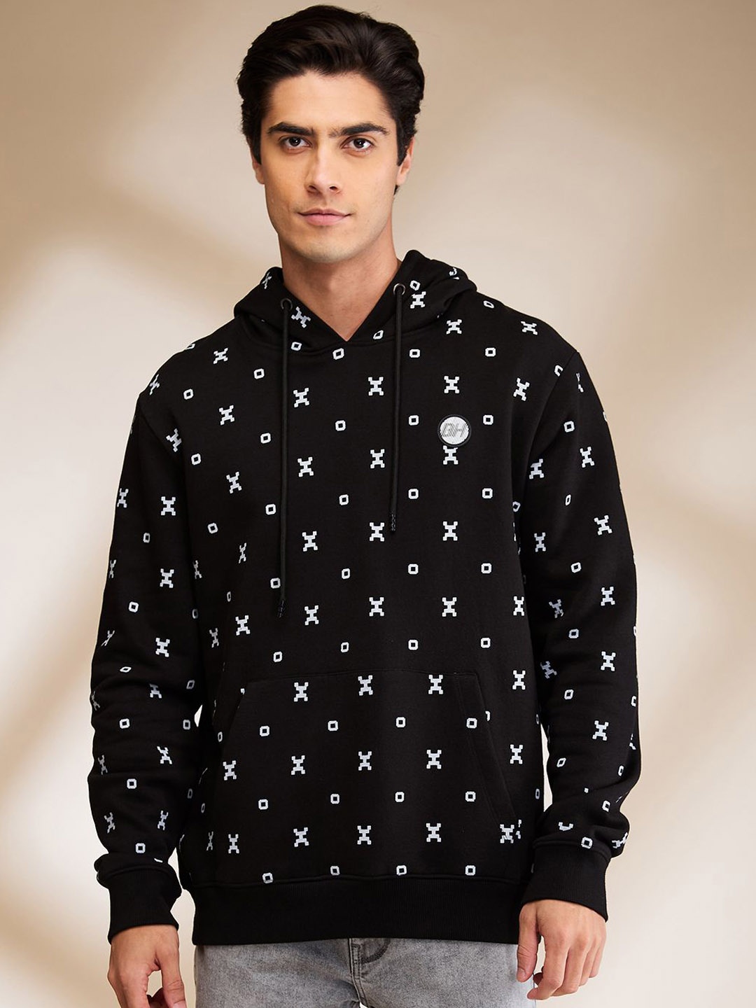 

Being Human Geometric Printed Hooded Long Sleeves Pullover, Black