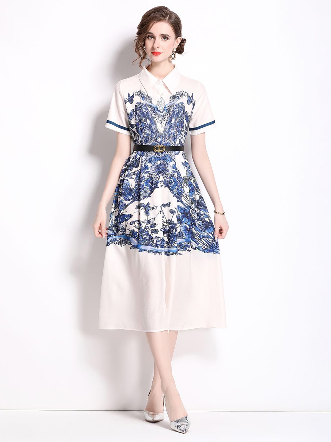 

JC Collection Floral Print A-Line Midi Dress, Blue