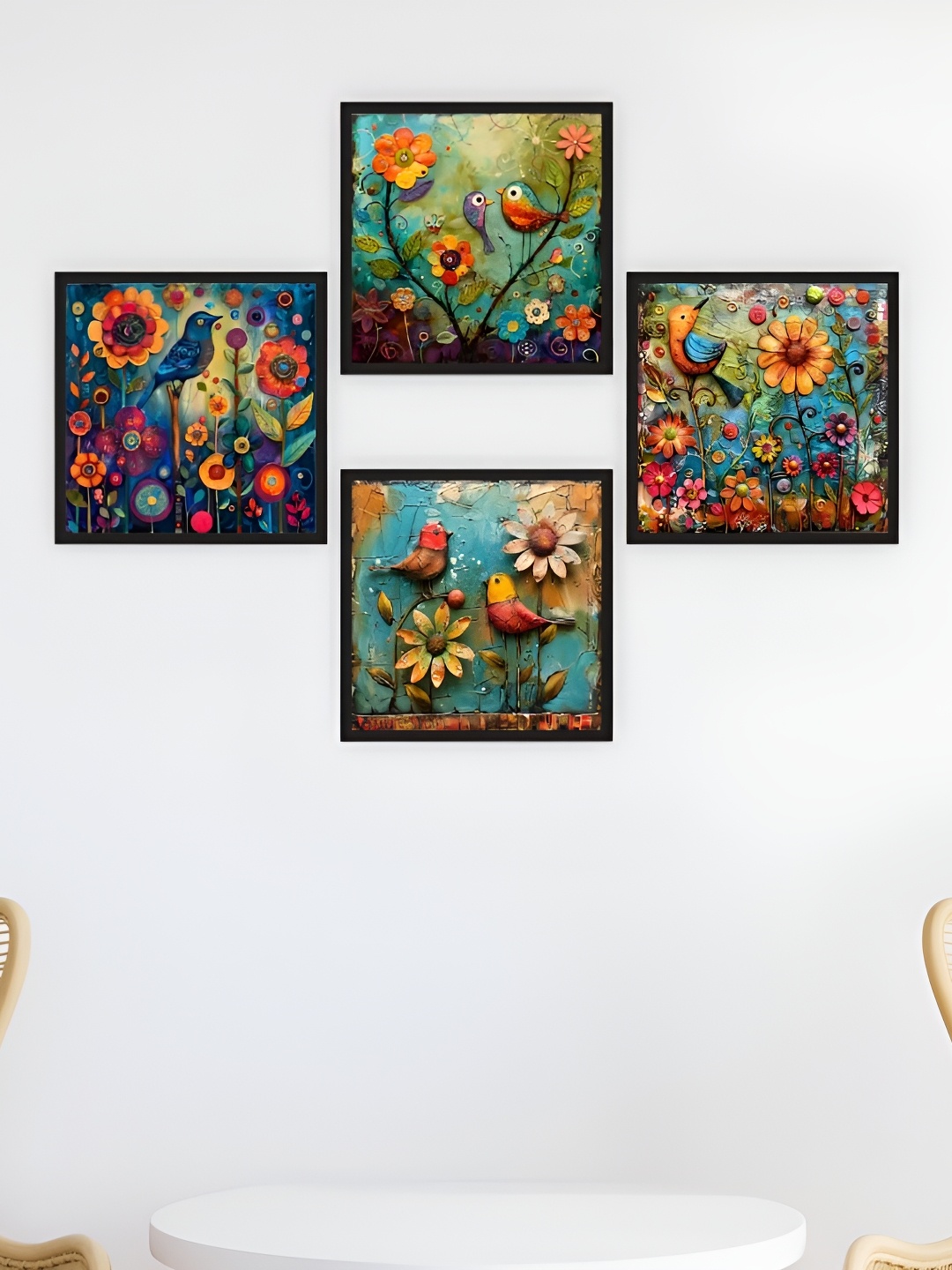 

CVANU Blue & Yellow 4 Pieces Wooden Printed Wall Decor