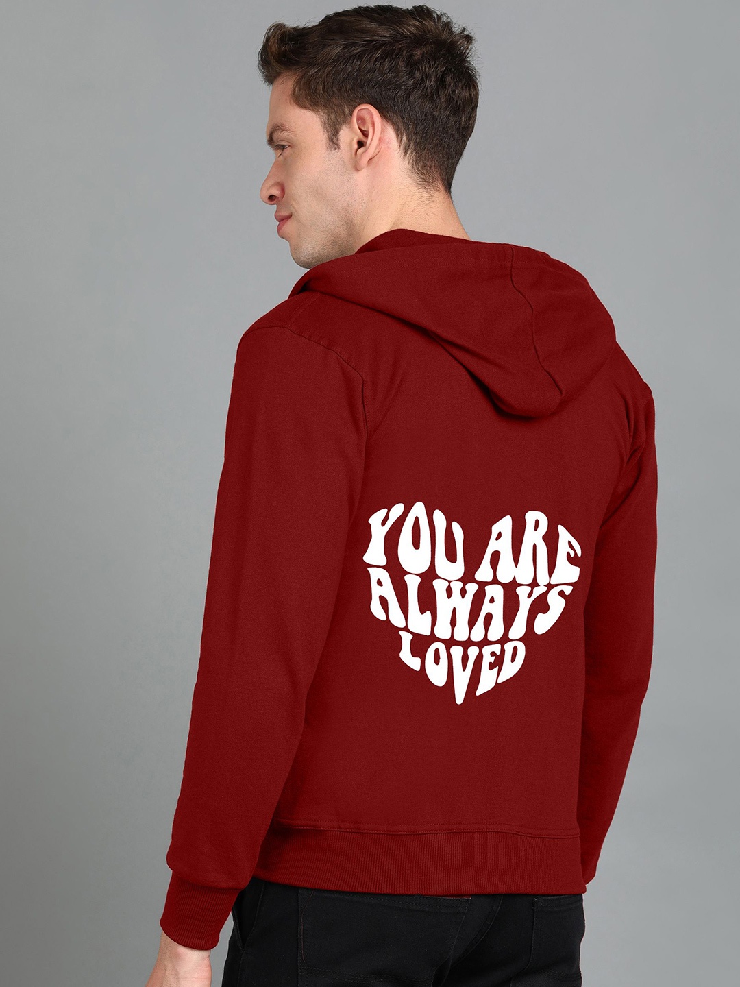 

FALTU.CO Men Graphic Printed Hooded Pure Cotton Sweatshirt, Maroon