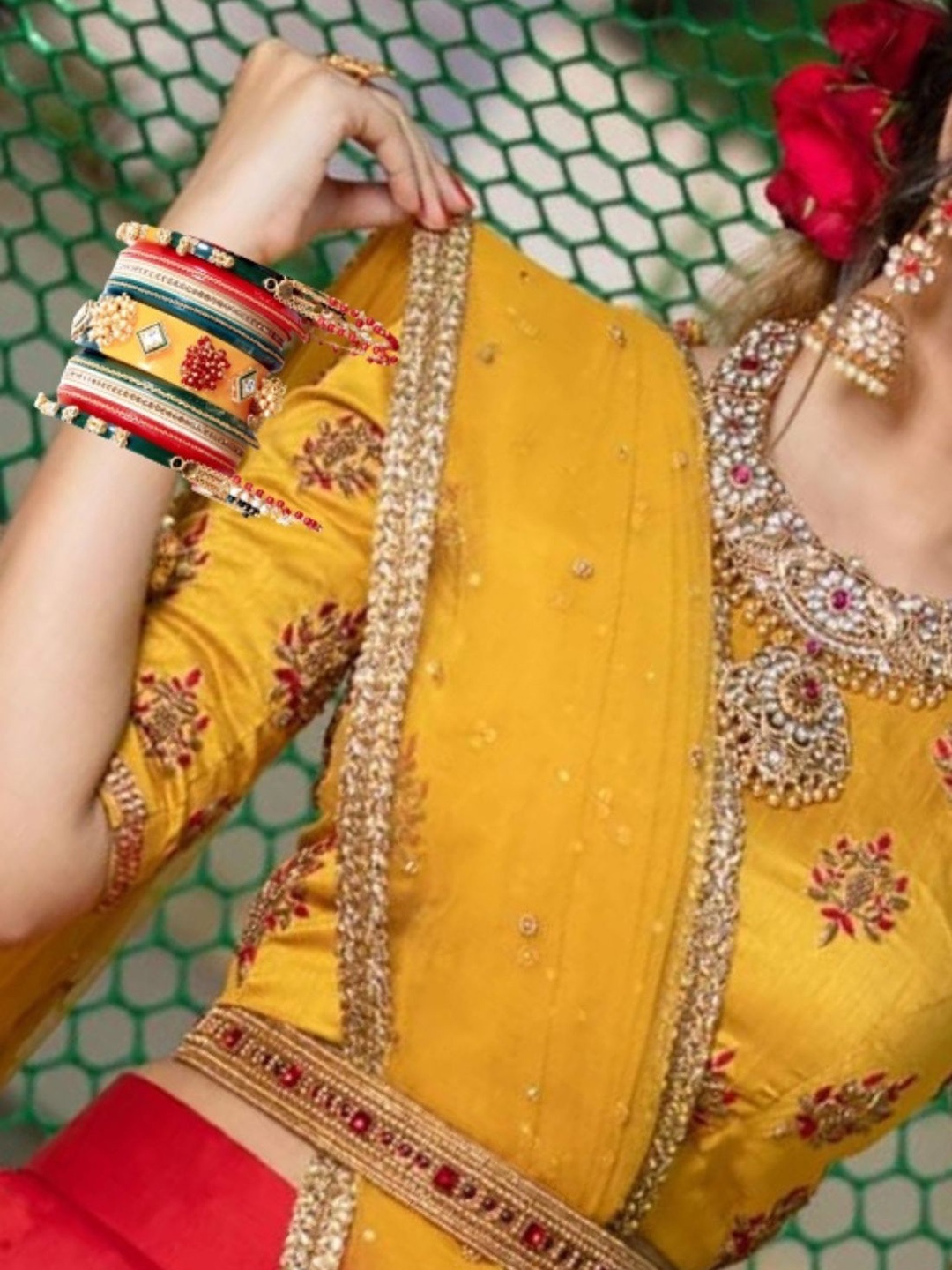 

Zindura Set Of 18 Gold-Plated Stone Studded & Beaded Bangles