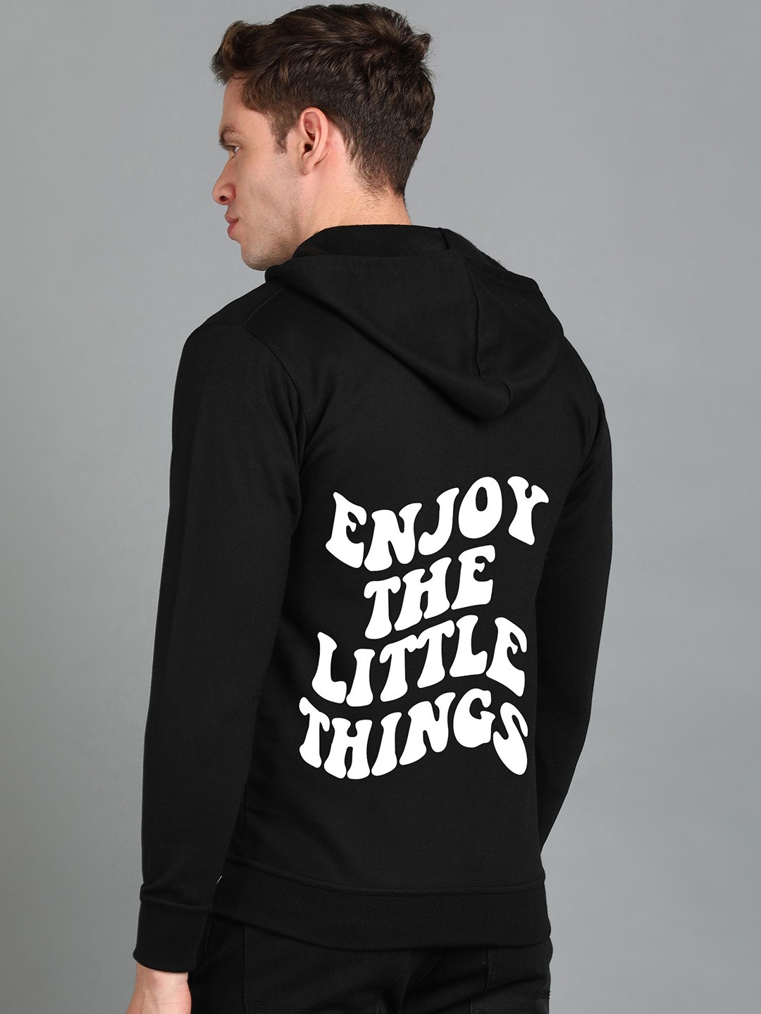 

FALTU.CO Men Typography Printed Hooded Ribbed Cotton Sweatshirt, Black