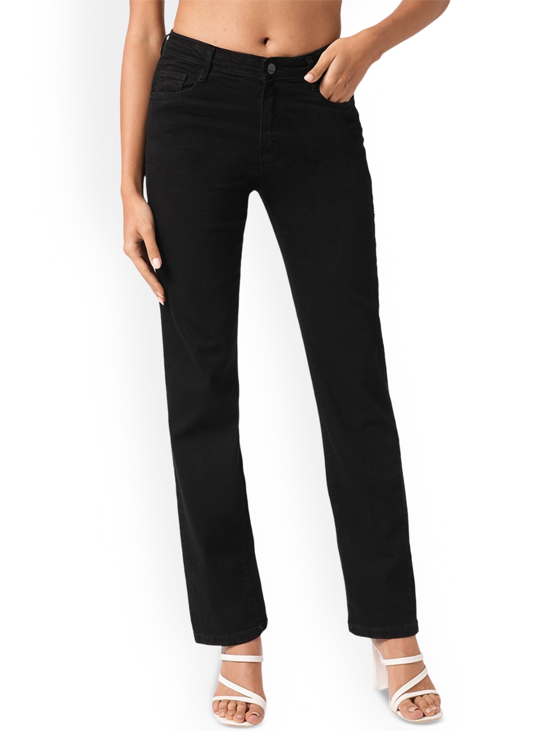 

Kraus Jeans Women Straight Fit High-Rise Stretchable Jeans, Black