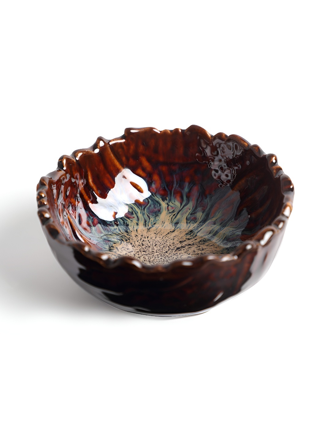 

AMALAFIEE CERAMICS Brown 2 Pieces Textured Ceramic Microwave Safe Glossy Serving Bowls