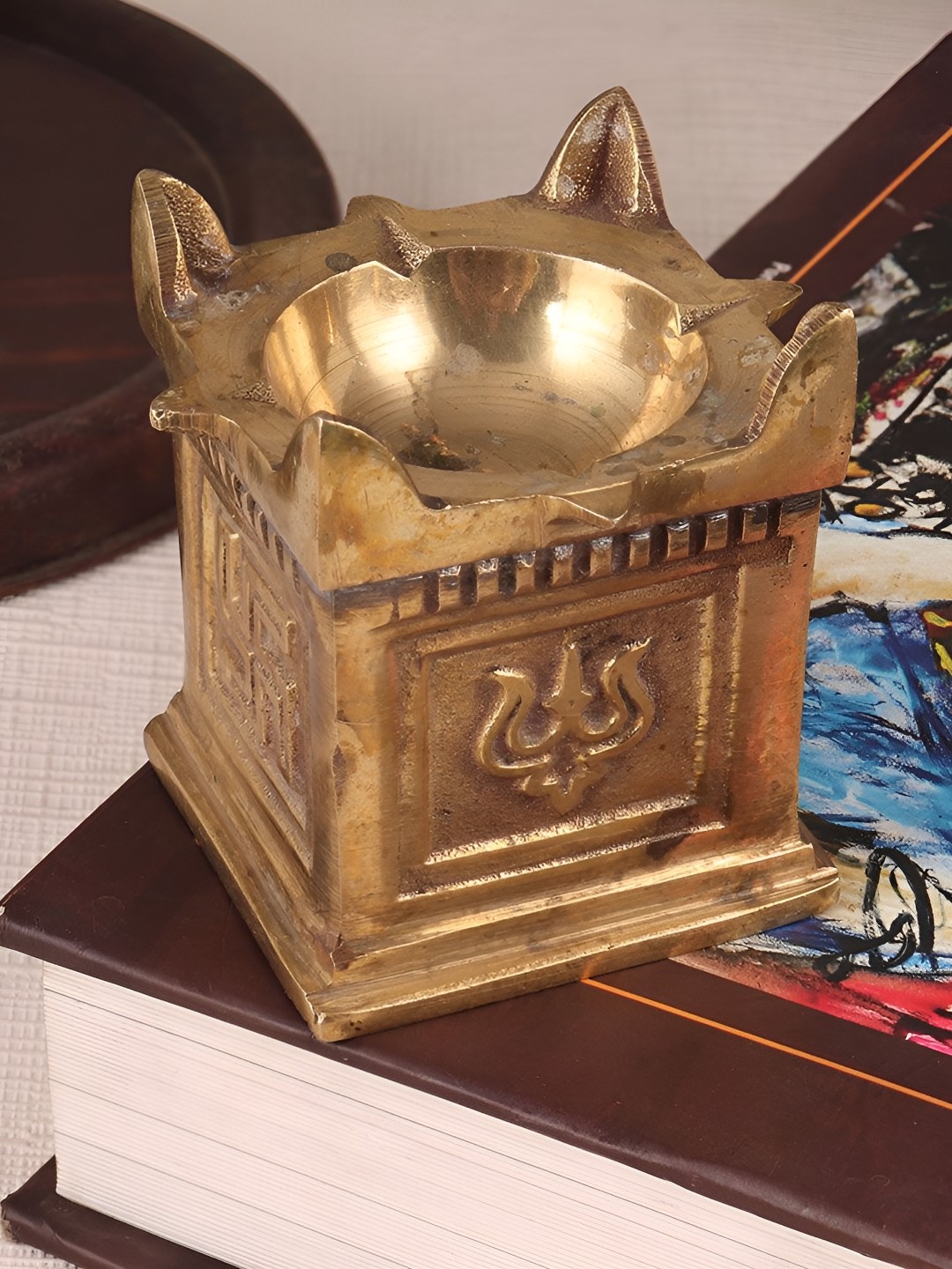 

Indianshelf Gold Toned Textured Brass Diya, Bronze
