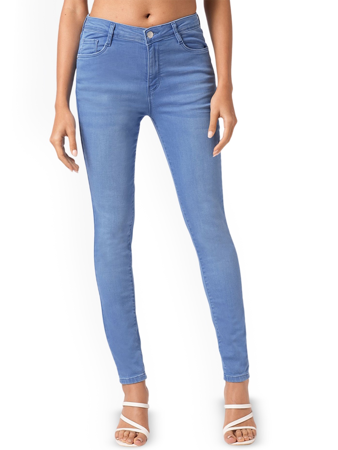 

Kraus Jeans Women Skinny Fit High-Rise Light Fade Stretchable Jeans, Blue