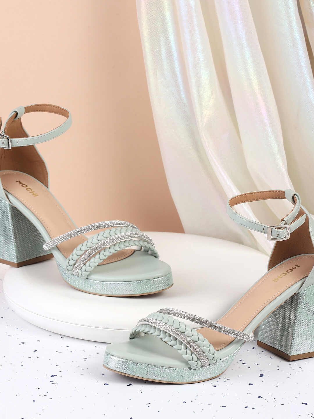 

Mochi Embellished Block Sandals, Green