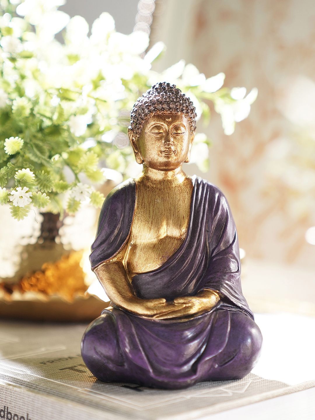 

Pure Home and Living Purple & Gold Toned Buddha Idol Showpiece