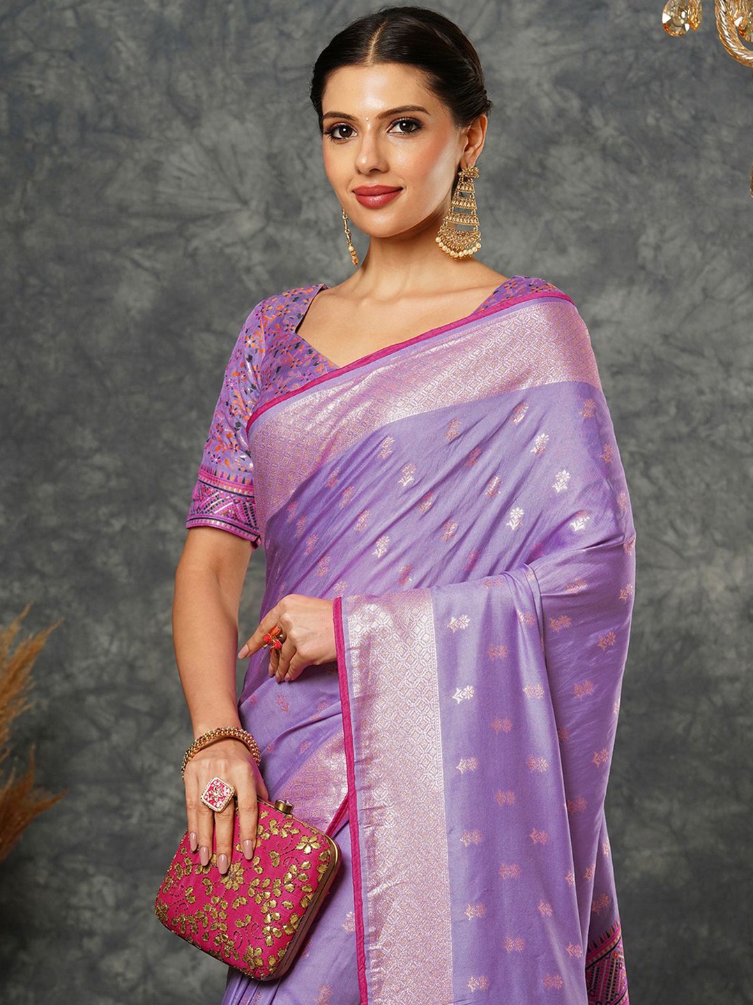 

Satrani Woven Design Zari Banarasi Saree, Lavender