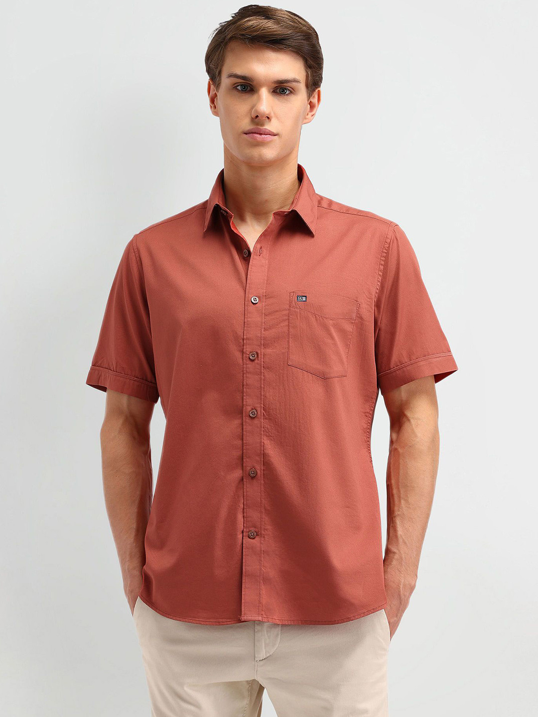 

Arrow Sport Men Classic Spread Collar Solid Cotton Casual Shirt, Rust