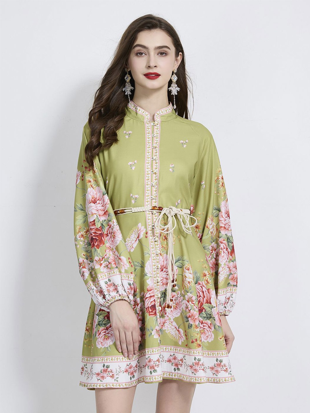 

JC Collection Floral Print Puff Sleeve Fit & Flare Dress, Green
