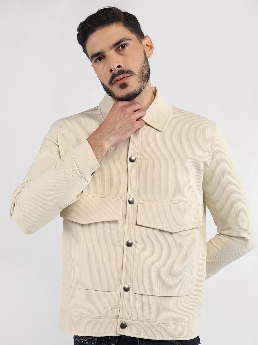 

CHKOKKO Men Solid Tailored Jacket, Beige