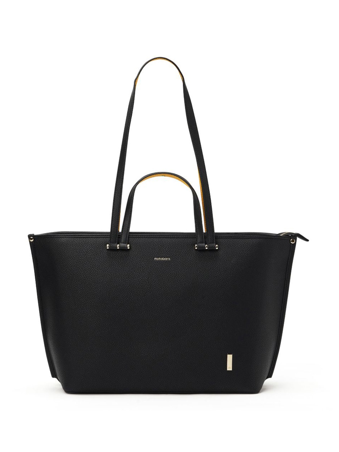 

MOKOBARA Women Leather Structured Tote Bag with Tasselled, Black