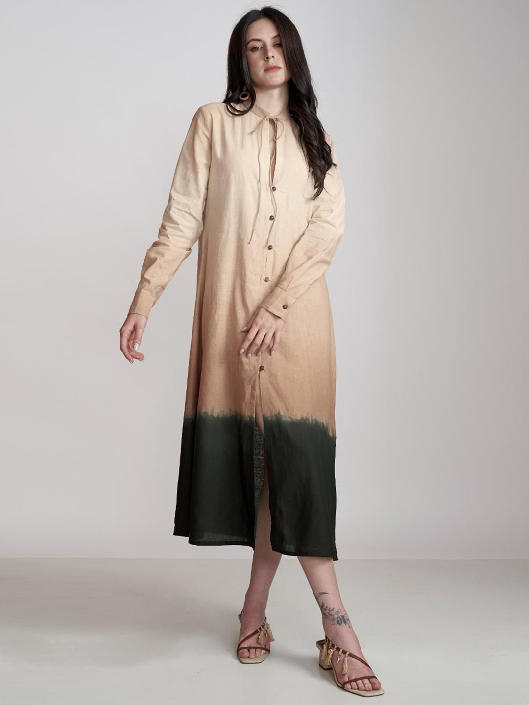 

The Samoa Women Tie and Dye A-Line Midi Dress, Cream