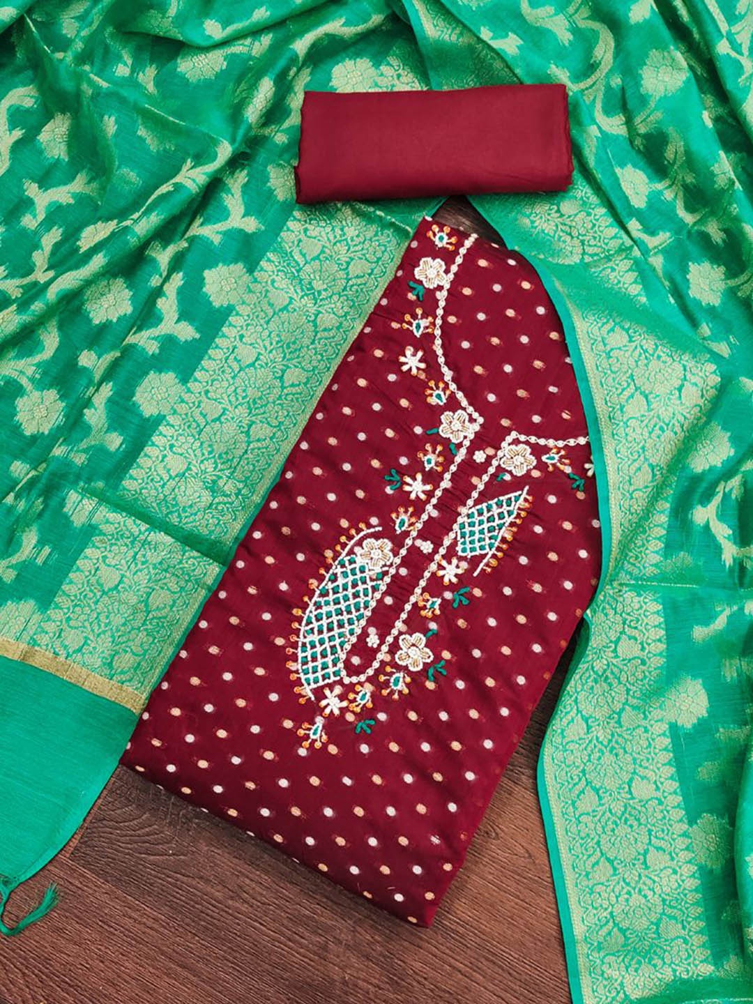 

ASISA Floral Embroidered Beads and Stones Unstitched Dress Material, Maroon