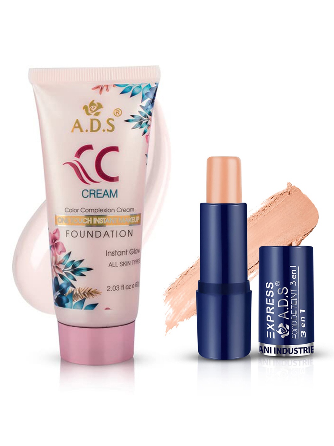 

A.D.S Flawless Finish Foundation & Concealer Stick Combo-60ml + 15g - Shade-03, Nude