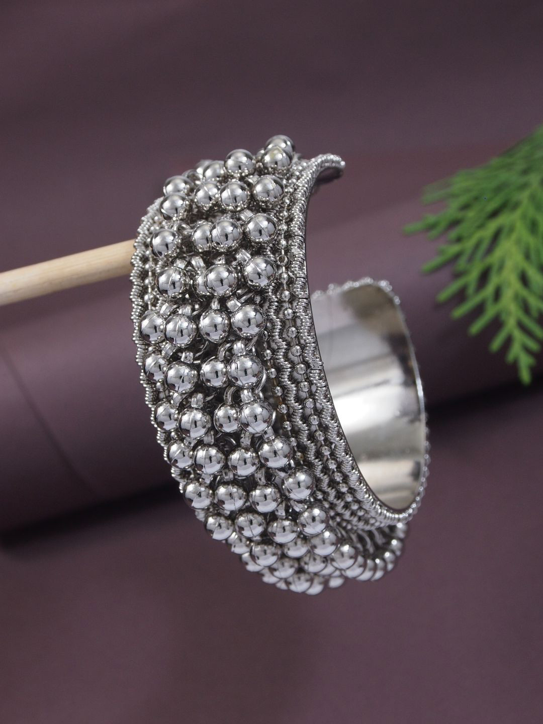 

I Jewels Women Silver Silver Plated Oxidised Cuff Bracelet