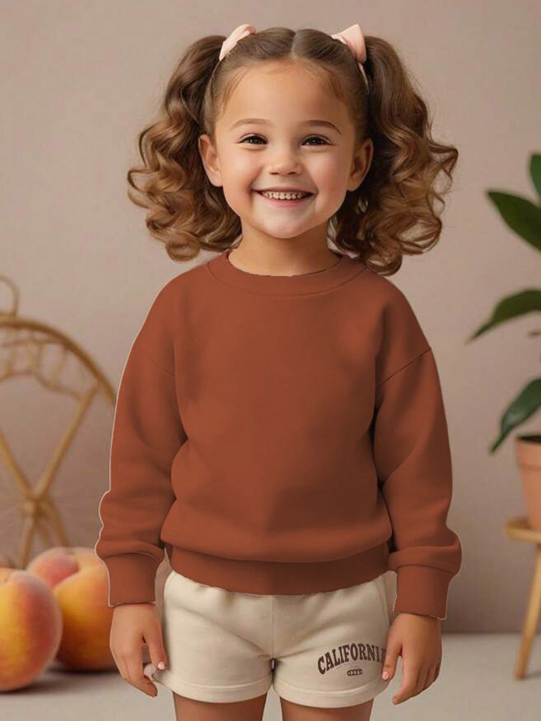 

TABADTOD Unisex Kids Solid Round Neck Sweatshirt, Brown