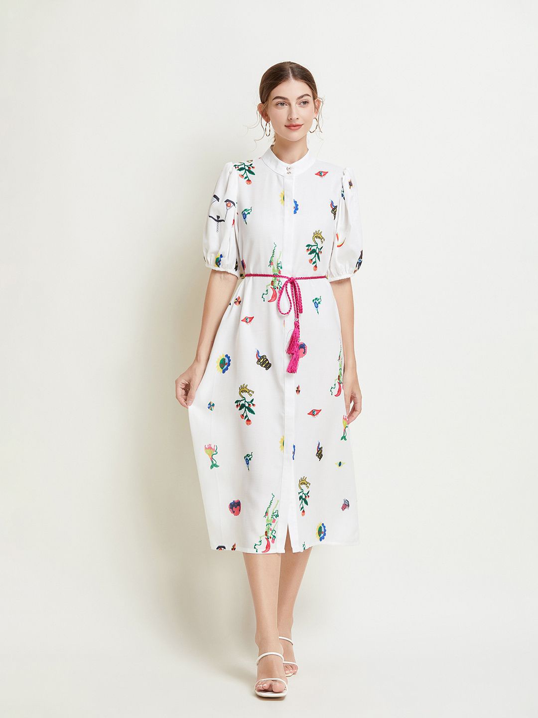 

JC Collection Floral Printed Fit and Flare Midi Dress, White