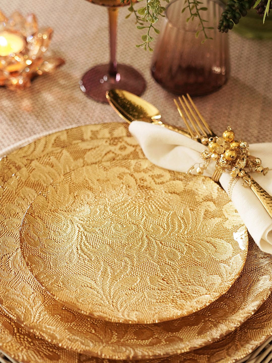 

Pure Home and Living Gold Toned 2 Pieces Textured Dinner Plates