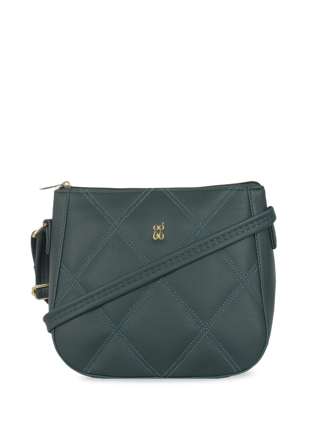 

Baggit Geometric PU Structured Sling Bag with Quilted, Green