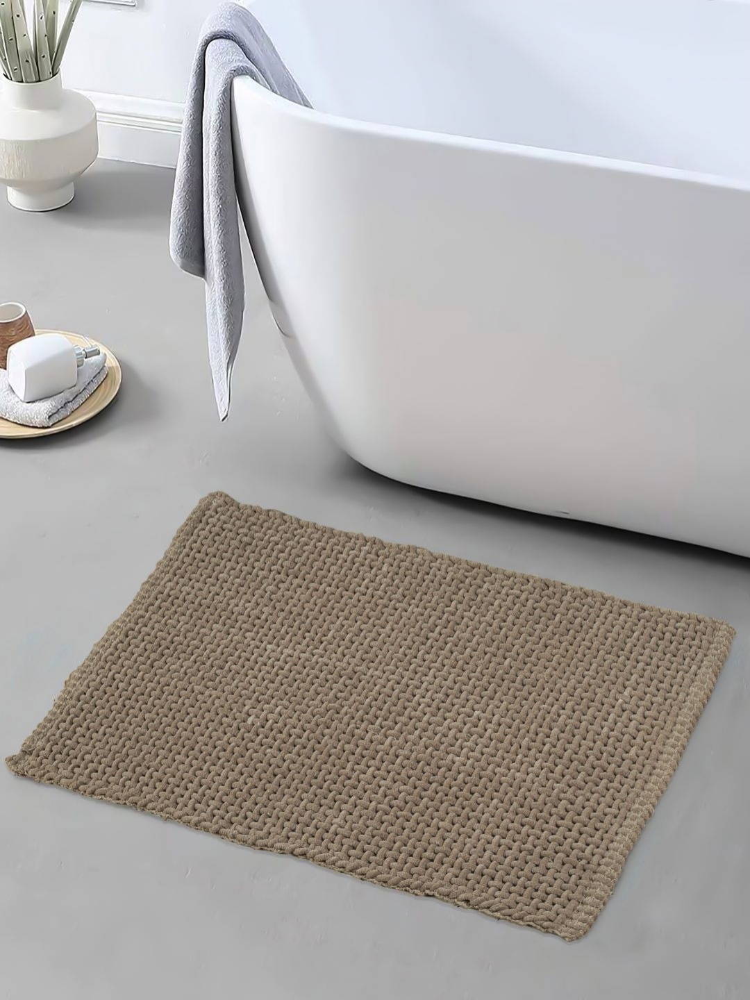 

HOMADORN Brown Textured 500 GSM Anti Skid Bath Rugs