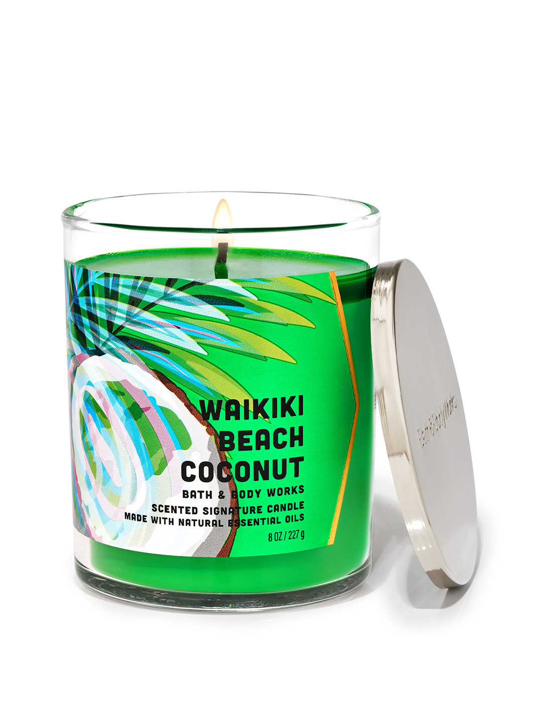 

Bath & Body Works Waikiki Beach Coconut Single Wick Candle with Essential Oils - 227 g, Green