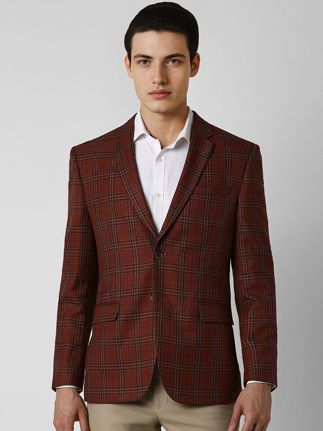 

Van Heusen Checked Slim-Fit Single Breasted Blazer, Brown