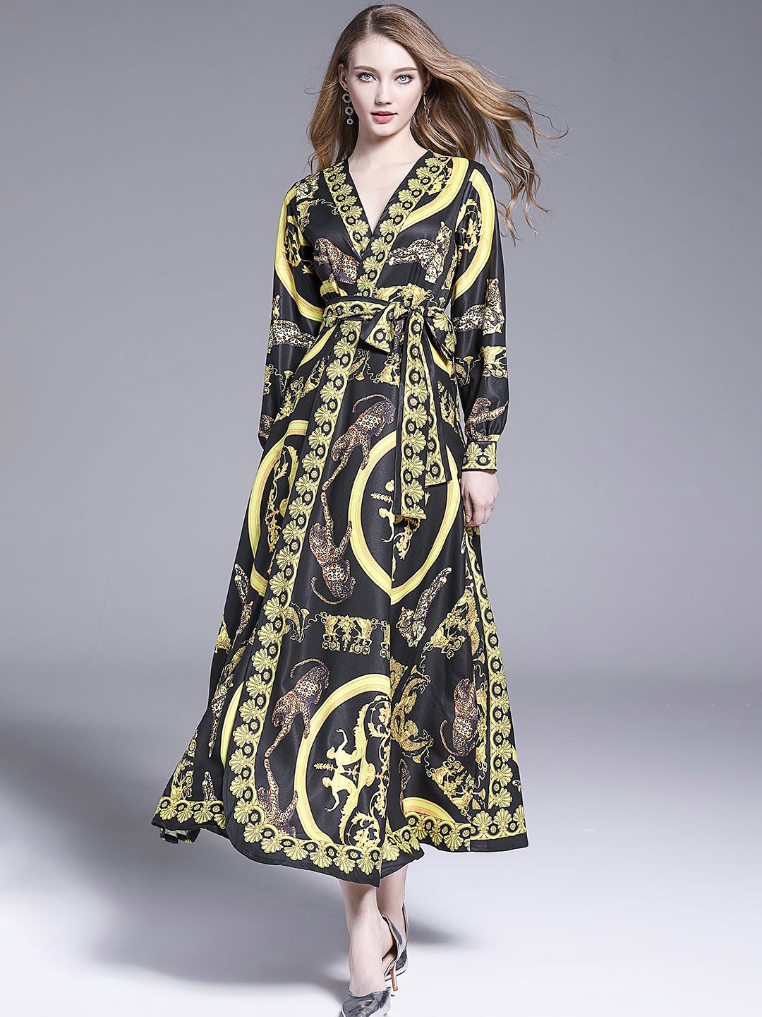 

JC Collection Ethnic Motifs Printed Wrap Maxi Dress, Black