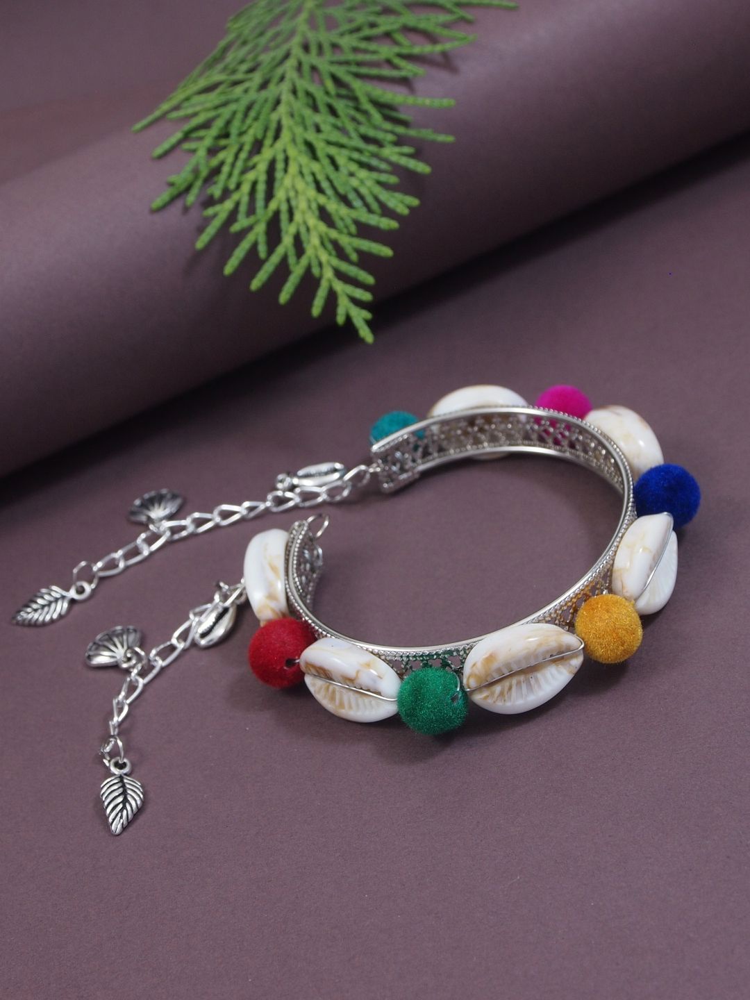 

I Jewels Women Silver Silver Plated Oxidised Cuff Bracelet