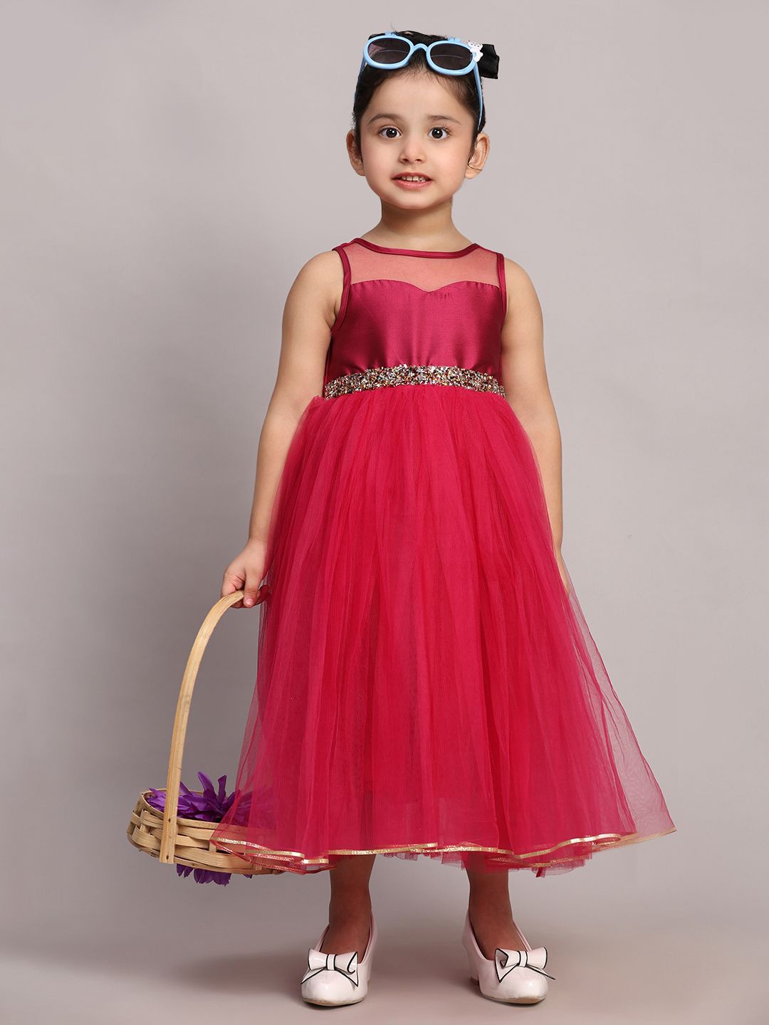 

Toy Balloon kids Girls Embellished Applique Net Fit & Flare Maxi Dress, Pink