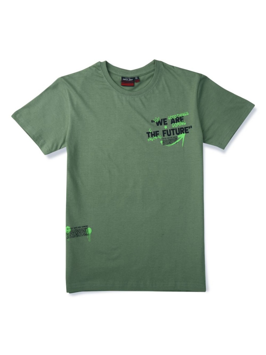 

Gini and Jony Boys Typography Printed Round Neck Cotton T-shirt, Olive