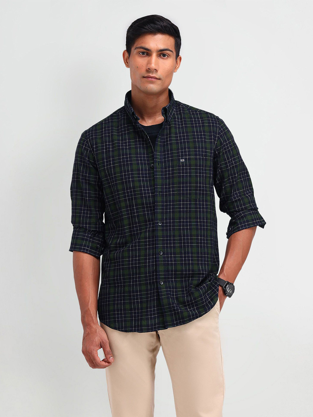 

Arrow Sport Men Modern Button-Down Collar Solid Cotton Slim Fit Casual Shirt, Blue