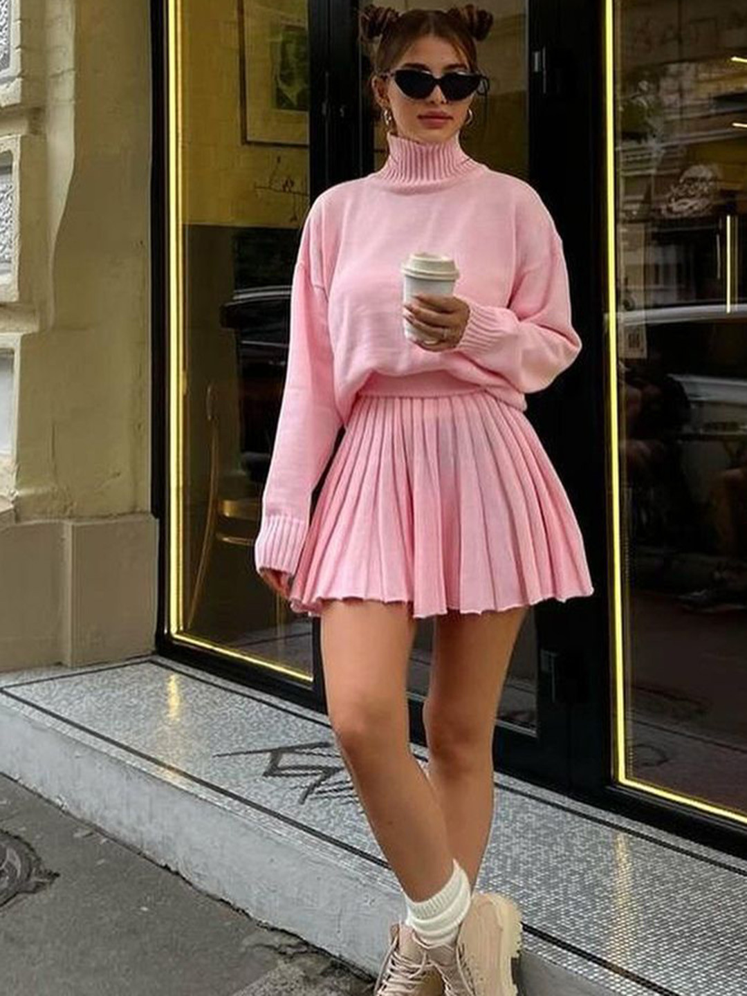 

LULU & SKY Long Sleeve Top & Skirt, Pink